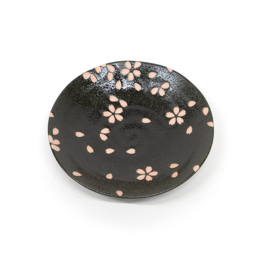 Minoyaki Medium Plate Sakura Fubuki Black