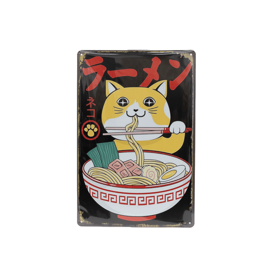 Decorative Signboard of a Cat Eating Ramen
